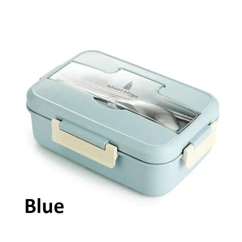 Microwave Lunch Box for Children Portable School Office Bento Box with Tableware Spoons Chopsticks Wheat Straw Food Box