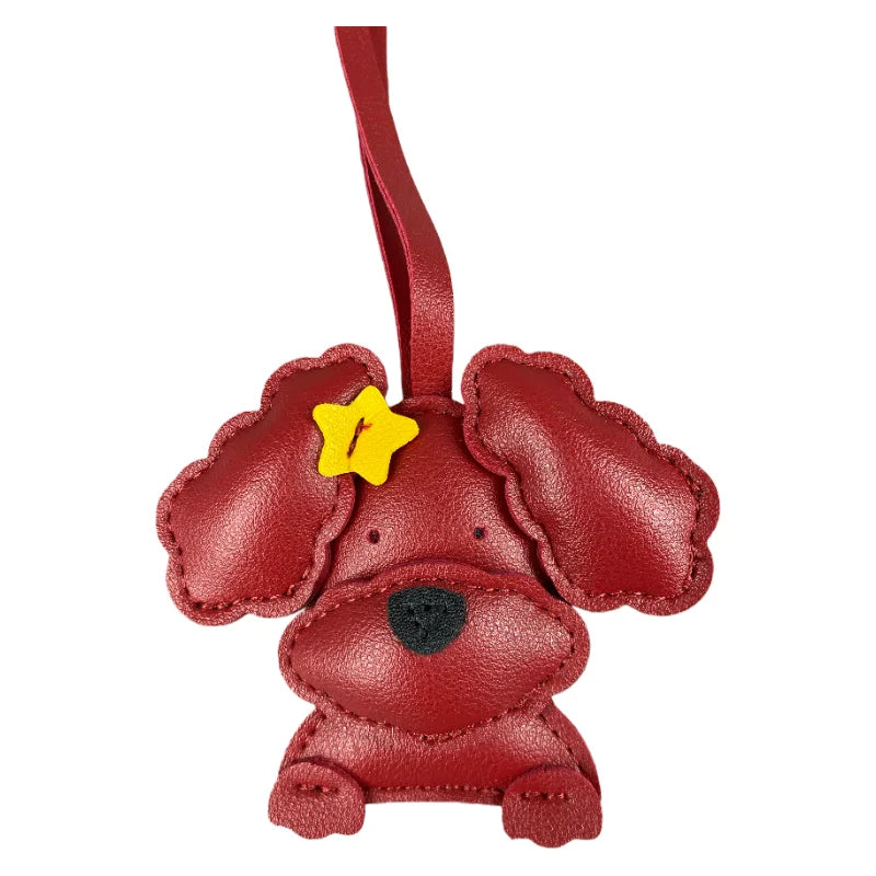 3D Plush Stuffed Poodle Dog Bag Charm - Crafted from Sturdy PU Leather with a Star Hair Clip, Well-Stitched & Fully Filled, Gift