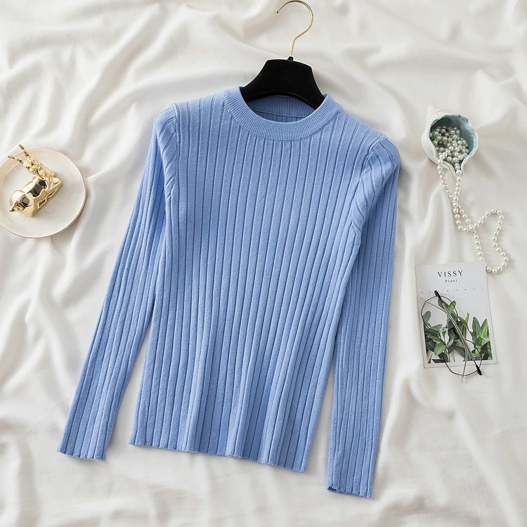 Women Pullovers Sweaters Knit Soft Jumper tops New Autumn Winter Tops O-Neck Ribbed Long Sleeve Korean Slim-fit Female Sweater