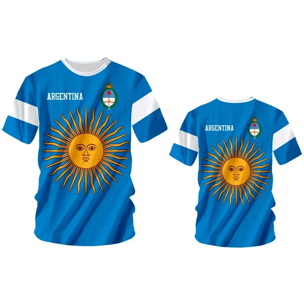 New Summer Men and Women Oversized Short Sleeve Argentine Flag 3D Printed T-shirt Street Clothing Harajuku Children's Clothing