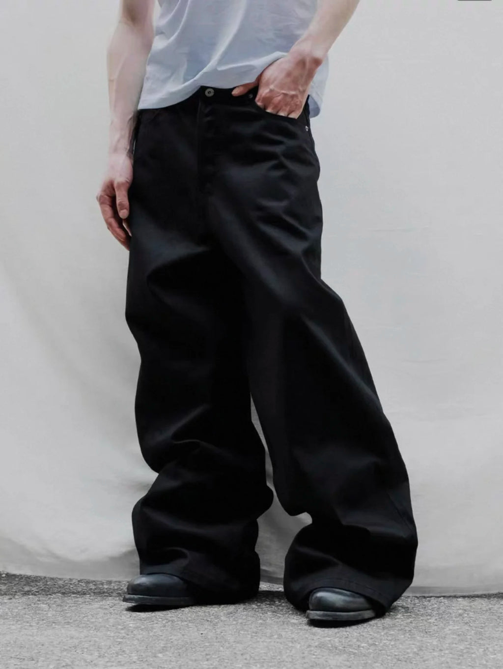 Black Raw Denim Jeans Baggy Pants Japanese Red Edge Raw Selvedge Fabric Straight Leg Men's Casual Trousers