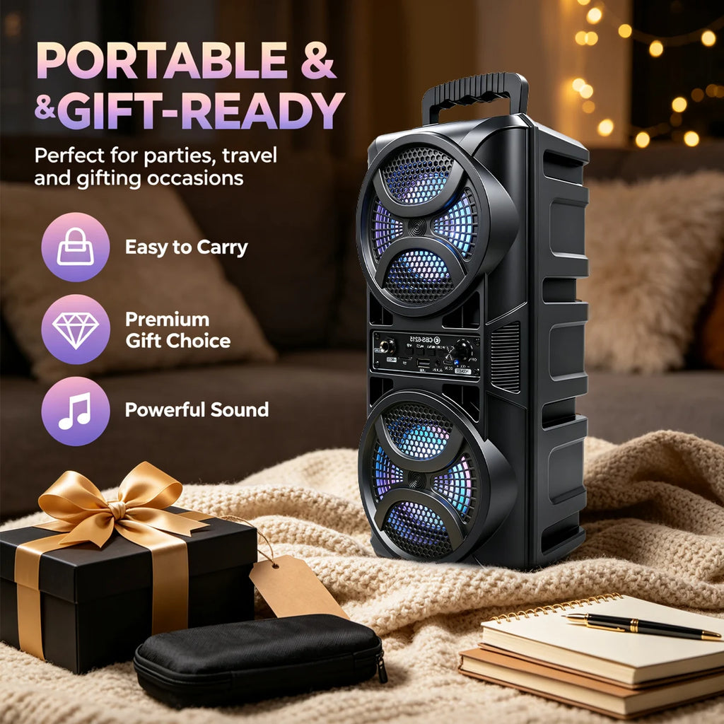 9500W Large Volume Portable Bluetooth Party Speaker, Heavy Bass Wireless Speaker With Handheld Microphone, RGB Color Gradient Li