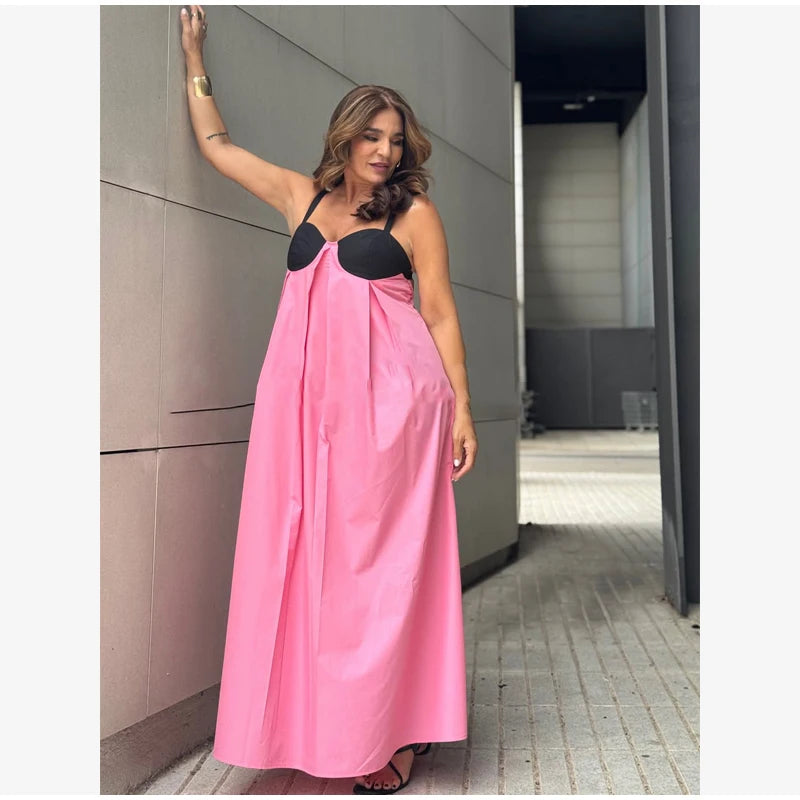  Women Sexy Color Blocking Halter Maxi Dresses Elegant Backless Off shoulder Sleeveless Slim Gowns 2026 New Lady Party Vestidos