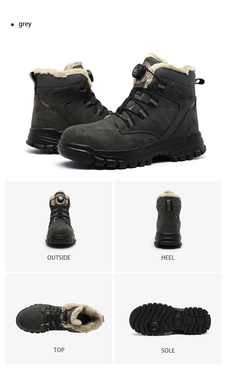 Size 47 48 Winter Work Safety Boots Men Steel Toe Work Shoes Rotating Button Waterproof Protective Men Safety Shoes Footwear