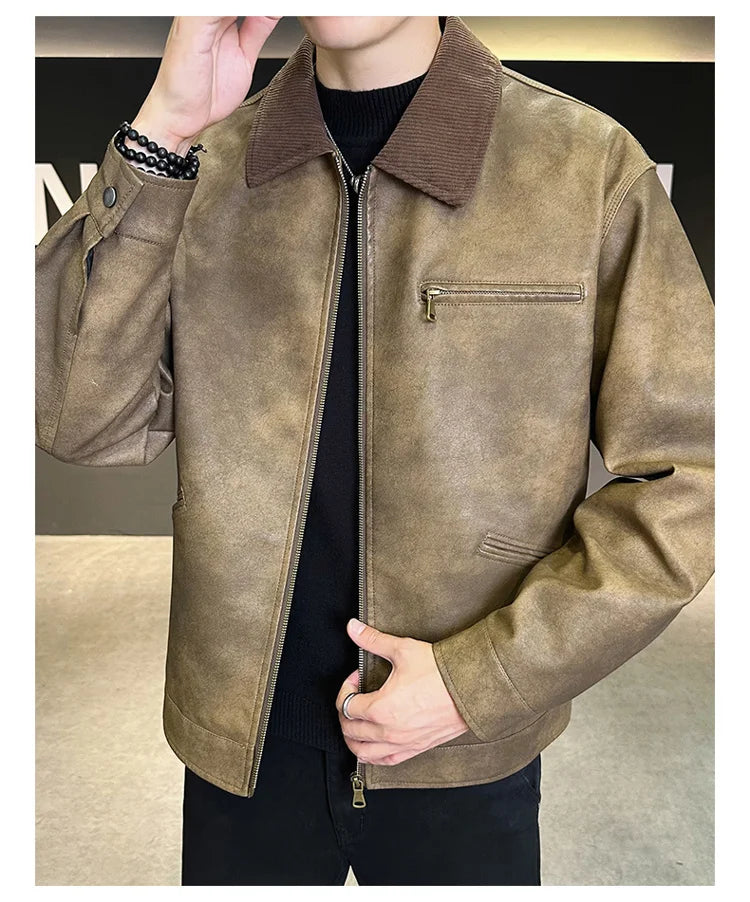 2029  Motorbiker Jacket Men's American Autumn Winter Hip-hop PU Leather Jackets Men Streetwear Racing Motorcycle Wear