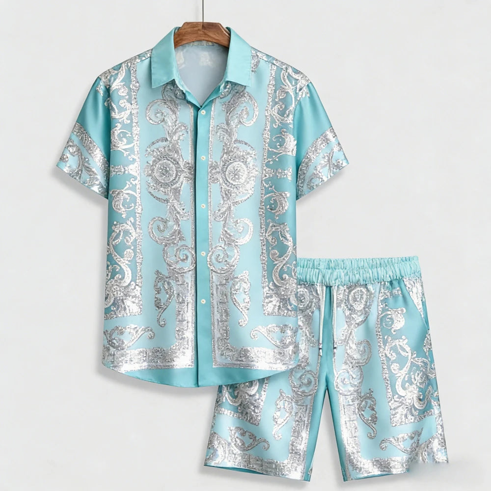 Men's New Summer Shorts Suit European Pattern 3D Printed Shirt Shorts Hawaiian Vacation Design Men's Clothes Fast Shipping