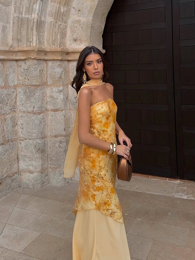 2026 Summer Elegant Maxi Slip Dress Twist Front Spaghetti Strap Slit Bohemian Wedding Guest Cocktail Party Vacation Women Gown