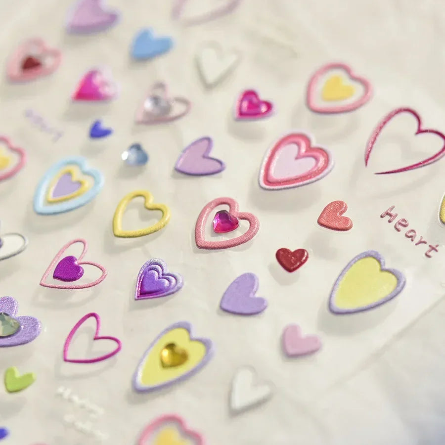 5D Gradient Love Gem Glitter Love Heart Colorful Cat's Eye Rhinestone Soft Self Adhesive Nail Art Stickers Shiny Manicure Decals