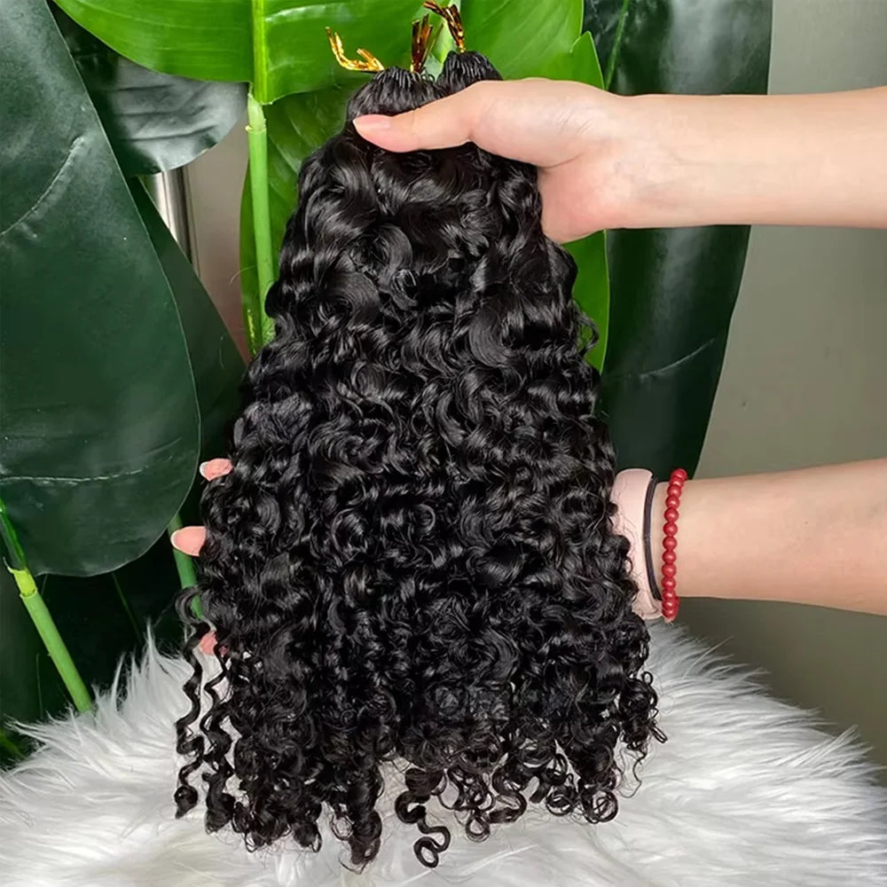 Burmese Curly Human Crochet Human Hair Feather Line Crochet Hair Braids For Thin Hair Woman Micro Pre Looped Crochet Hair