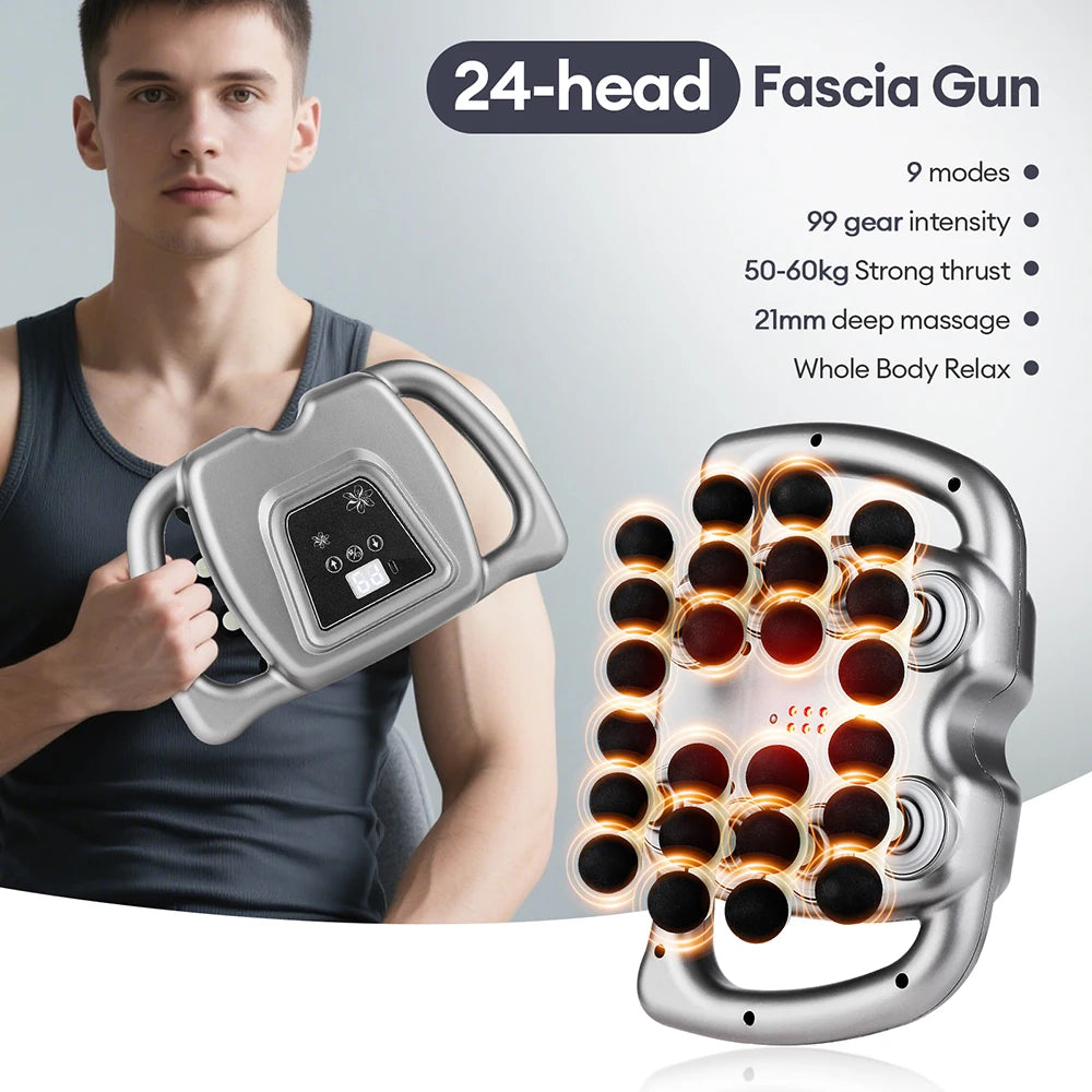 24-Head Fascia Gun 99 Levels Strength High-Frequency Vibration Body Massage Gun Back and Waist Massager Neck Shoulder masajeador