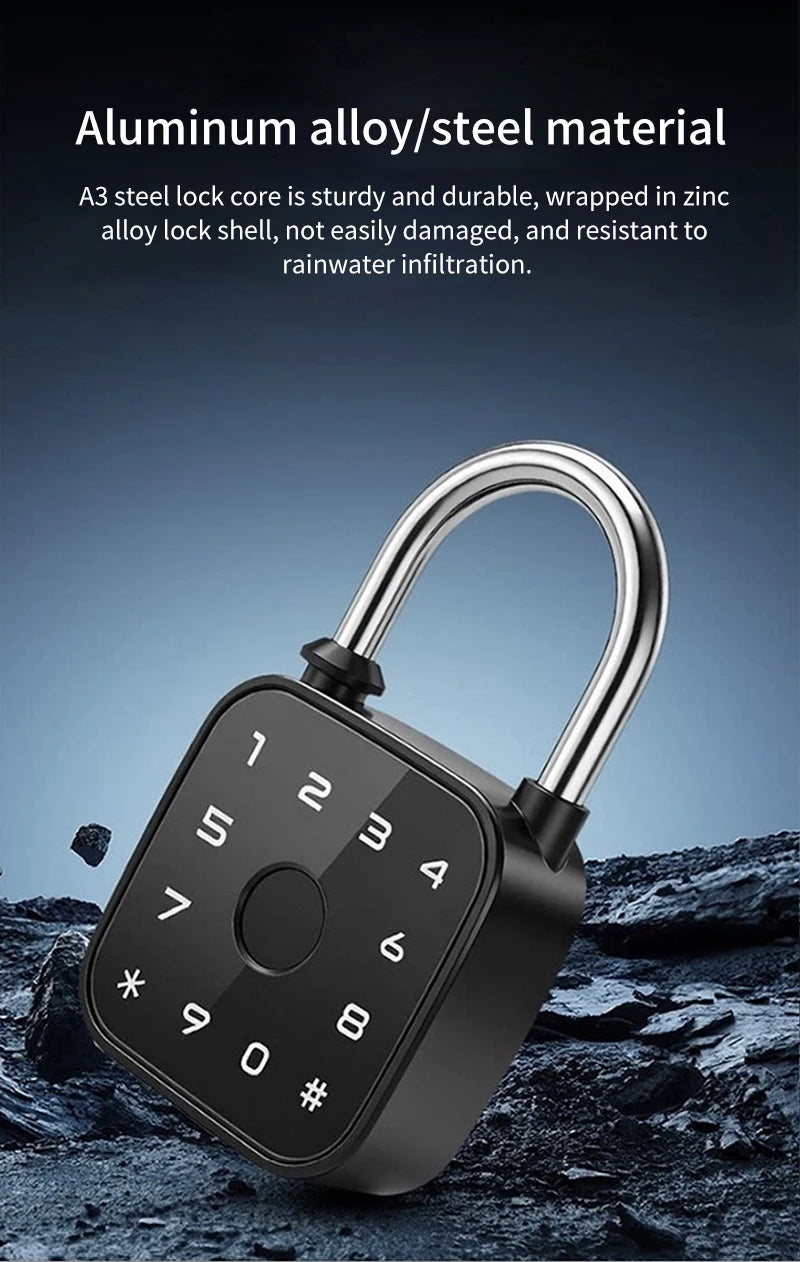 IP67 Smart Padlock Support Tuya App Fingerprint Password RFID Card Key Unlock Type-C Charging Multi-function Anti-theft Lock