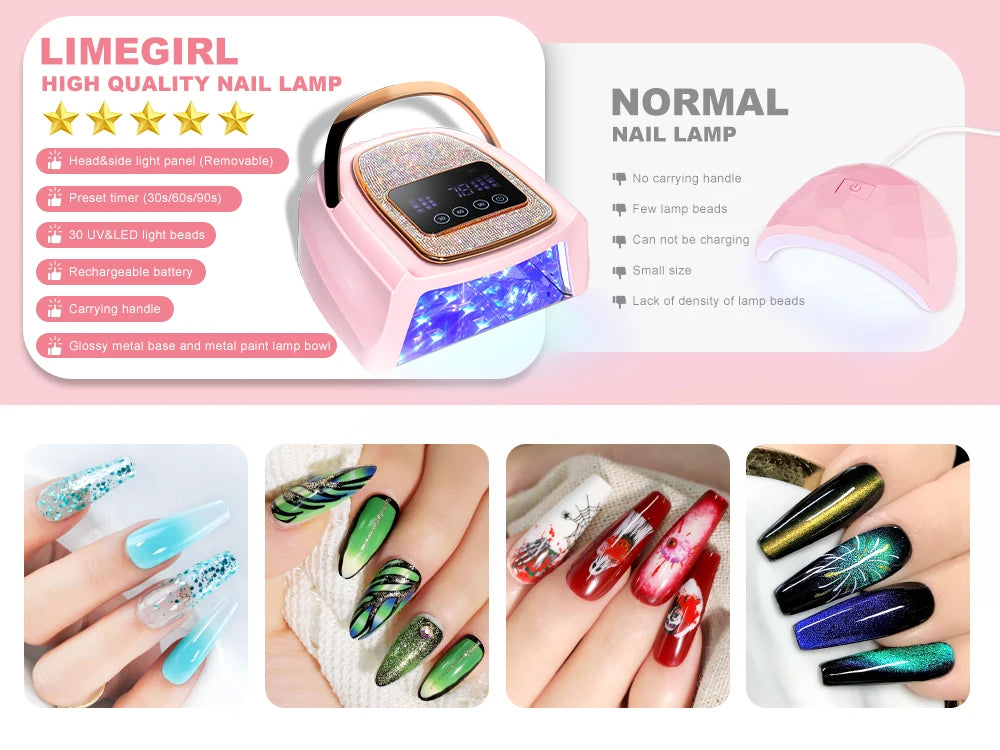 Professional UV LED Nail Lamp Rechargeable 30 LED Nail Dryer Suitable for All Gel Nail Polish Curing Lamps Manicure Salon Tools