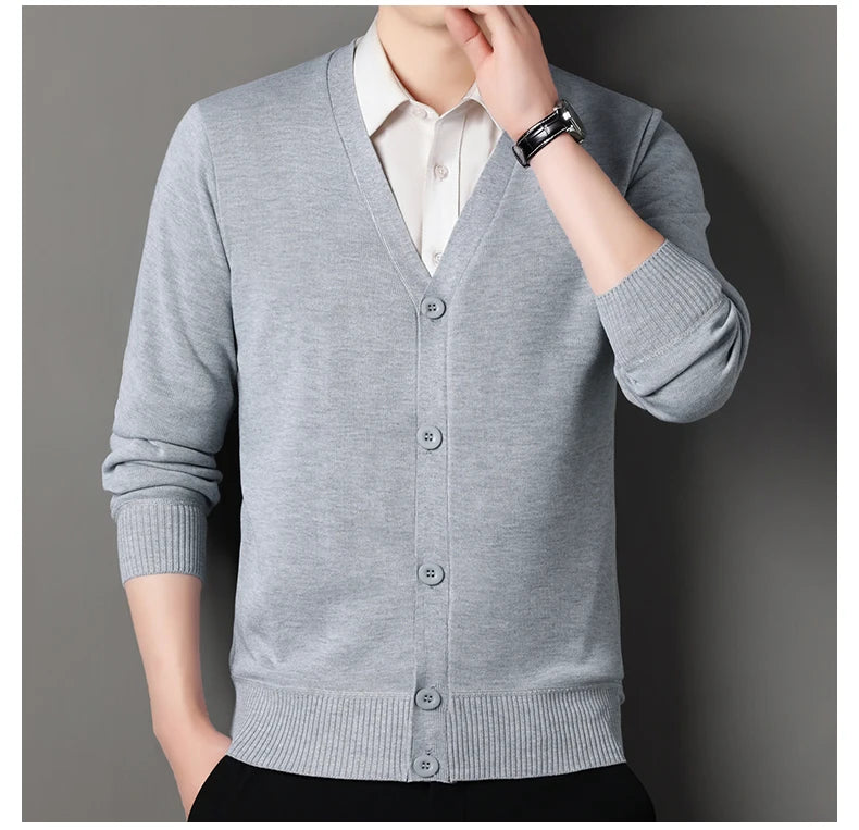 Men's Smart Casual Cardigan V-neck Sweater Men's Autumn Winter Clothes Button Knit Cardigans Mens Knitting Sweaters Outwear