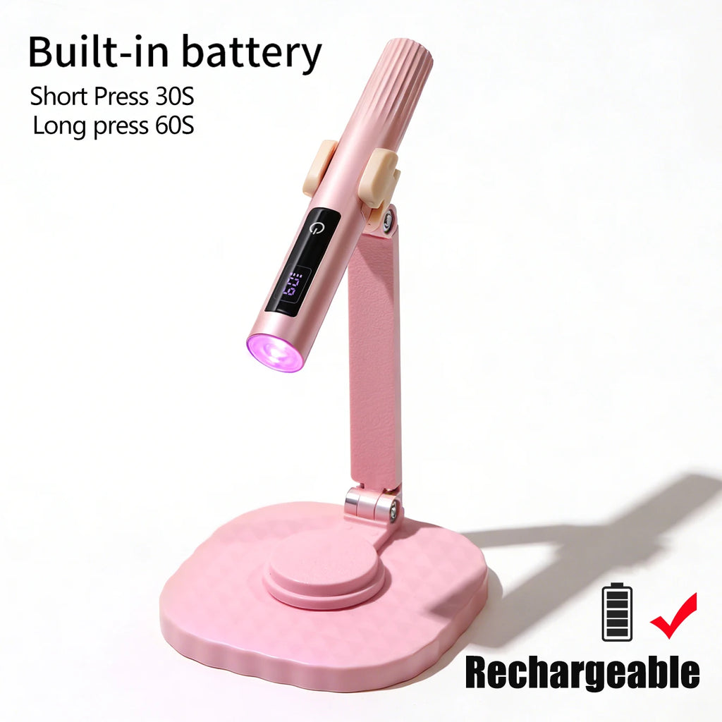 Mini UV Light Cure Nails Lamp with Stand Handheld UV Light with Display for Gel Nail Rechargeable USB Nail Dryer for Fast Curing