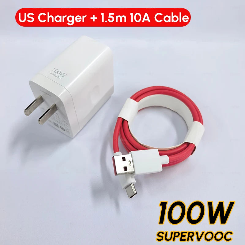 Oneplus Charger Original 100W 80W USB Adapter SUPERVOOC Type C 10A Cable For Oppo Realme Fast Chargers One Plus 15 13 12  11 Pro