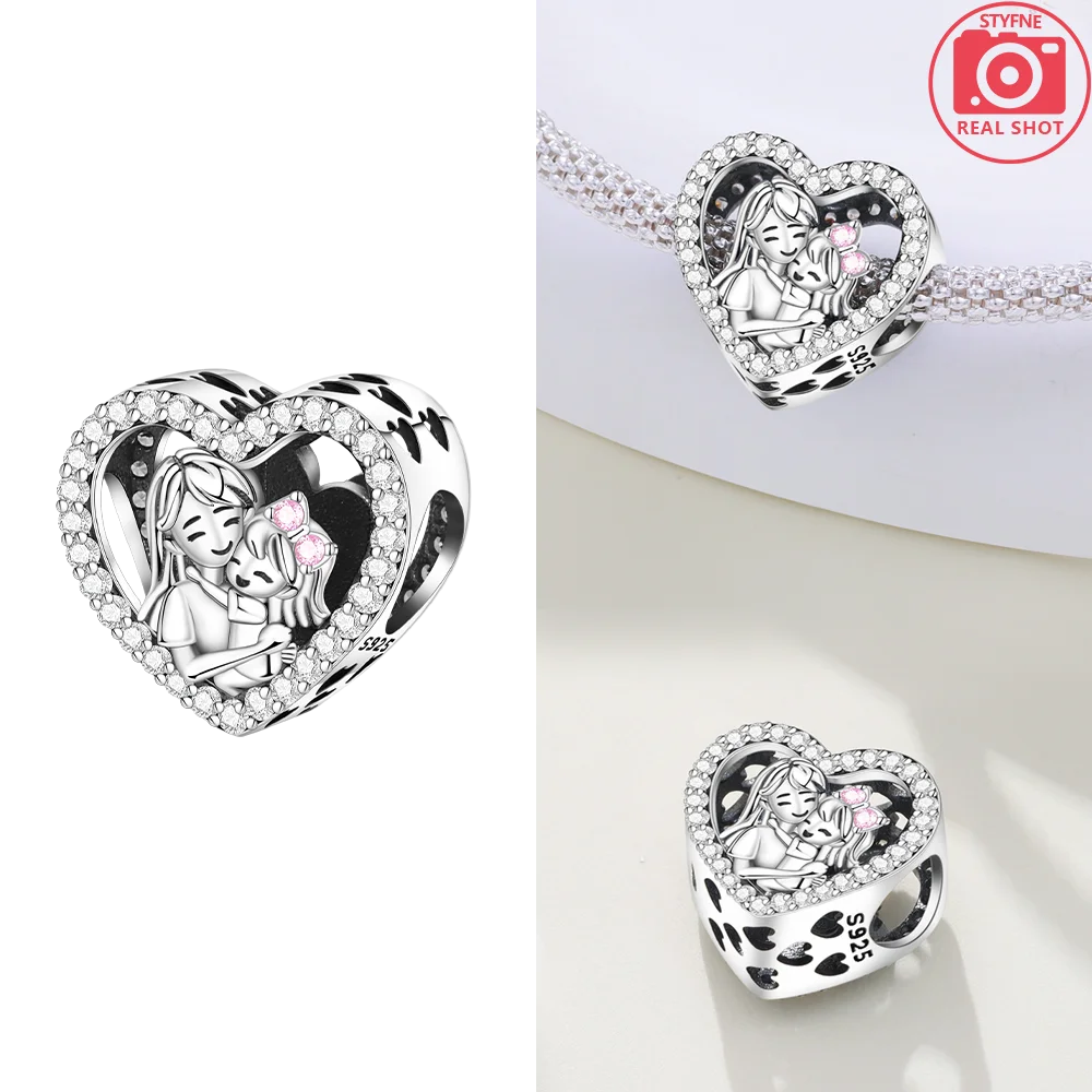 925 Sterling Silver Pink Zircon Love Beads Charms Fit Bracelet Women Jewelry Diy Anniversary Gift Delicate Accessories Bag Charm