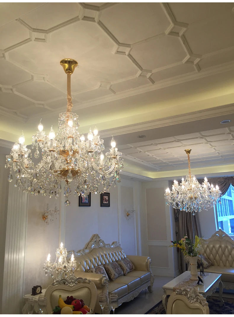 Luxury Home Crystal Chandeliers Villa Lighting for Living Room Decorate LED Ceiling Pendant Lights Indoor Hanging Lights Fixture