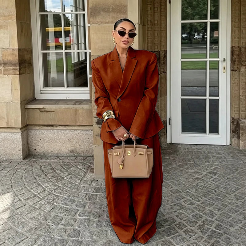 Chic White Wide-leg Pant Single Breasted Women Pants Set New Female Two Pieces(Blazer+Trousers) Conjuntos Femininos Elegantes