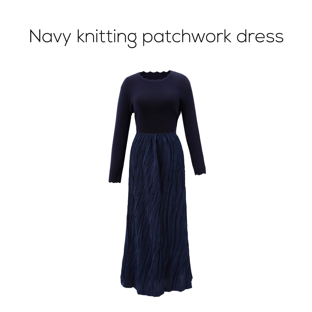 AP 2026 Women Autumn and Winter Crinkle Dress Knitting Patchwork Elegant Lady Maxi Dress
