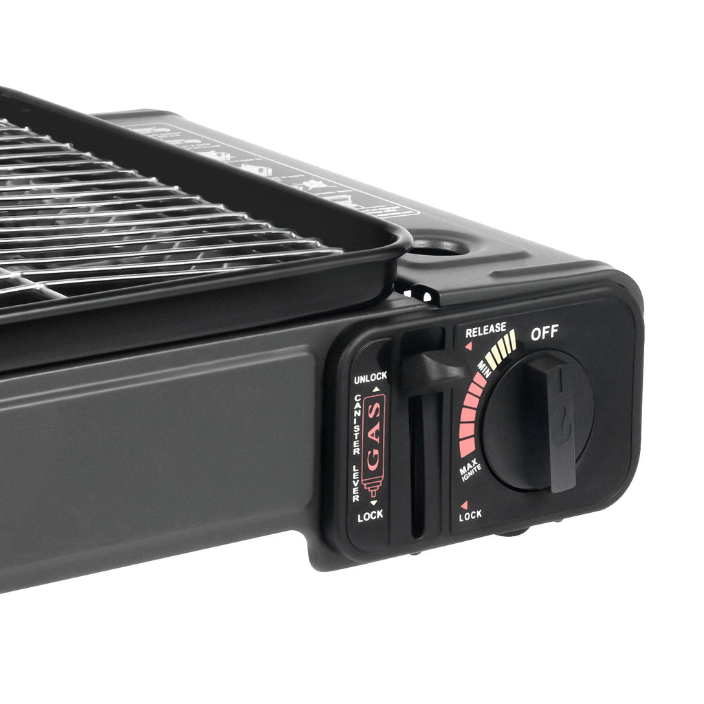 Portable Butane Gas Grill Stove Dual Inlets Adjustable Firepower with Carrying Case Grill Net for Camping Outdoor Use