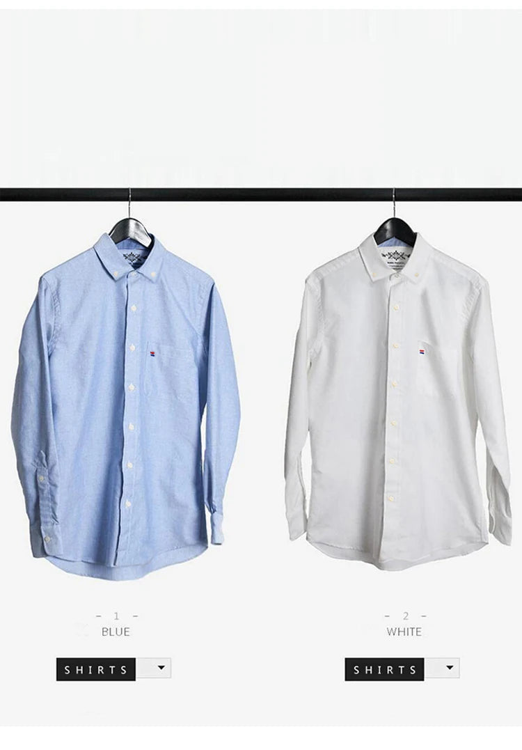 New Cotton Mens Striped Plaid Print Oxford Spinning Casual Long Sleeve Shirt Comfortable Collar Button Slim Male Business Shirts