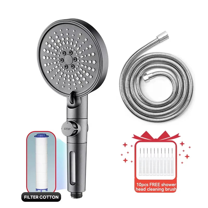 12.5cm Big Panel Shower Head,High Pressure Rainfall Shower Set Water Saving Shower,5 Modes Adjustable Shower Head Bathroom Tools