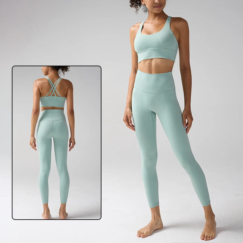 Women's Yoga Set Workout Set 2 Piece High Waist Yoga Leggings Sports Bra Gym Suit Activewear Sports Fitness Set Sports Suit