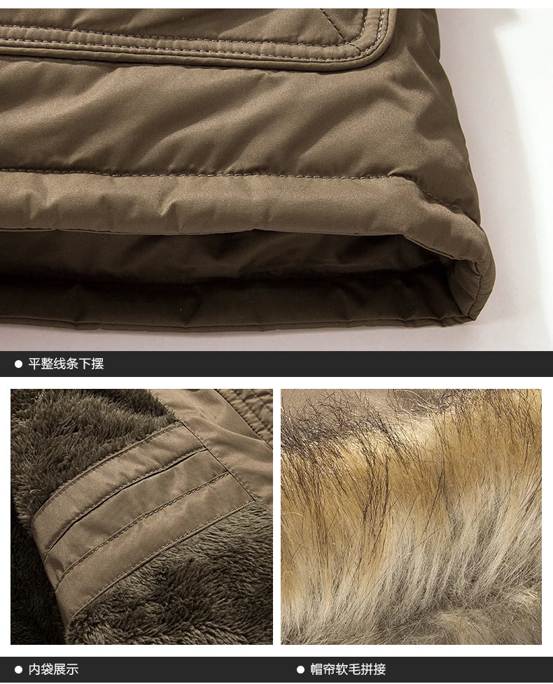 Solid Parkas Male Coat Large Size Clothing Parka Outdoor Men's Winter Jacket Plus Velvet Thick Warm Multi Pocket Jackets