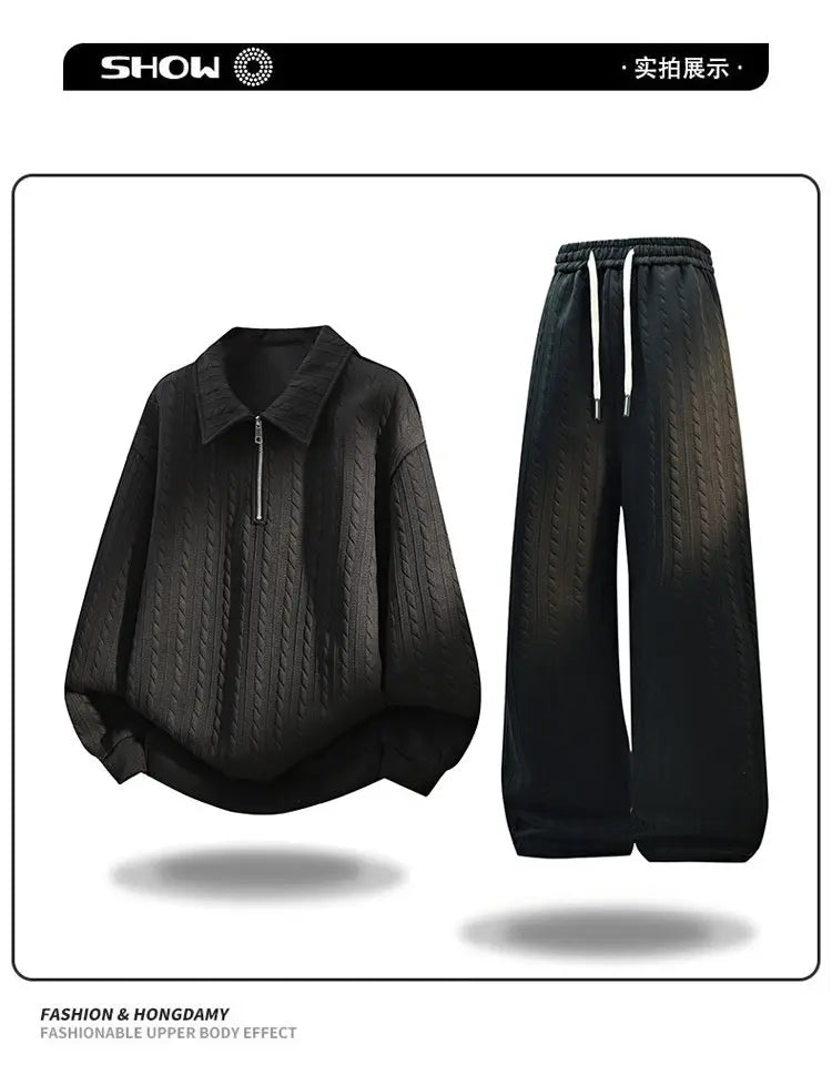 Men Autumn Casual Sportswear Set Two Piece Soft Comfort Fabric Outdoor Activewear Collar Half Zip Hoodie Elastic Waist Sweatpant
