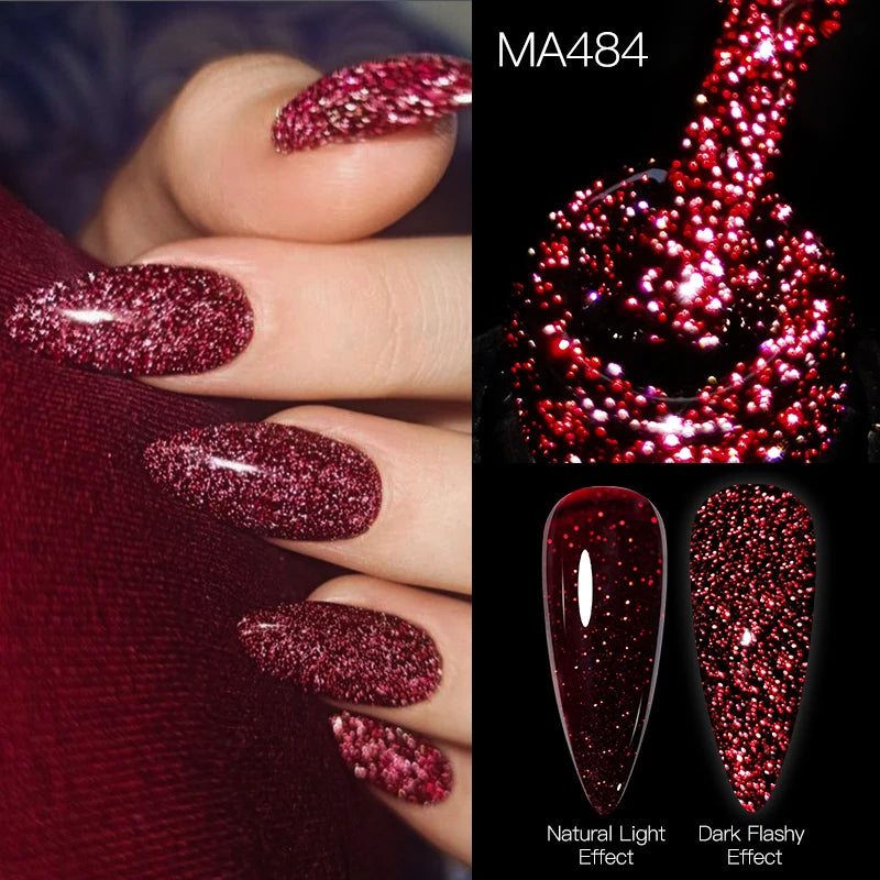 MEET ACROSS 7ml Red Series  Reflective Glitter Gel Nail Polish Autumn And Winter Series Semi Permanent UV DIY Nail Art For Manic