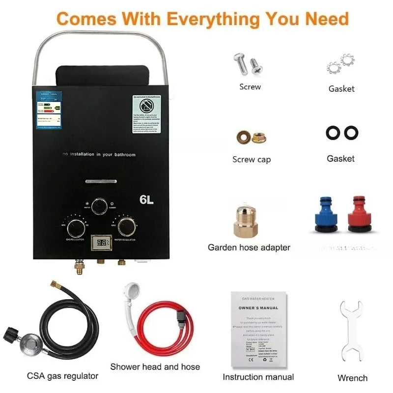 Outdoor Tankless Heater for Camping Instant Bath with Shower Head Hot Water Heater for Car Truck Tent