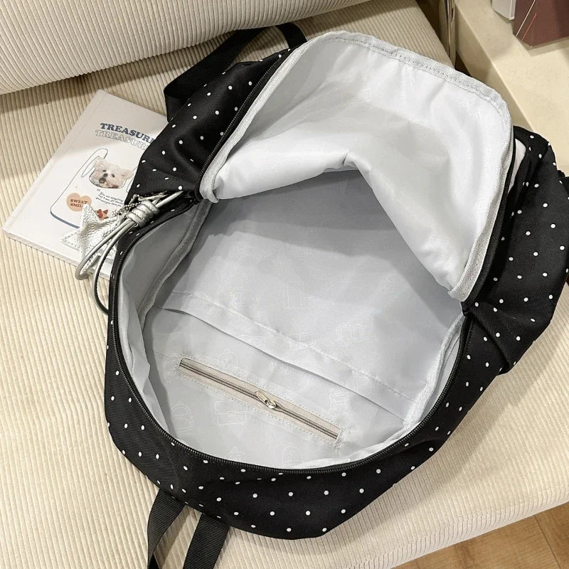 Polka Dot Piano Keyboard Backpack Back-to-school Girl Music Theme Embroidered Nylon Backpack Large Capacity Lightweight Backpack