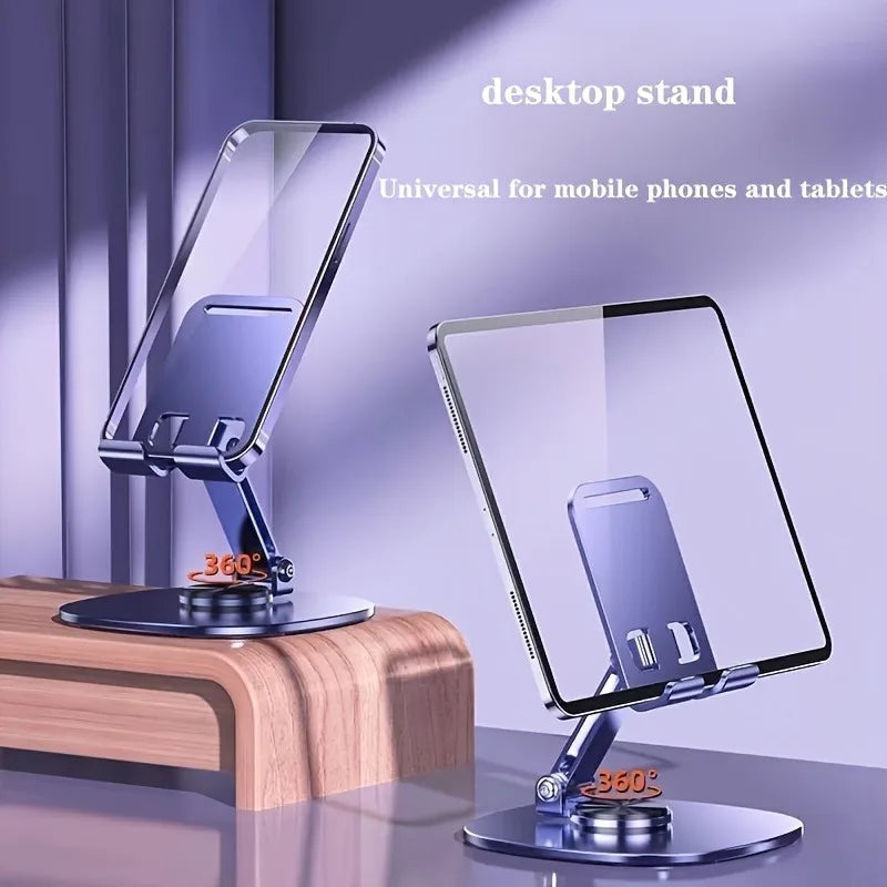 1 Foldable Metal Phone Stand - 360° Rotating Compact Holder for Smartphones, Tablets, Office & Travel Accessory