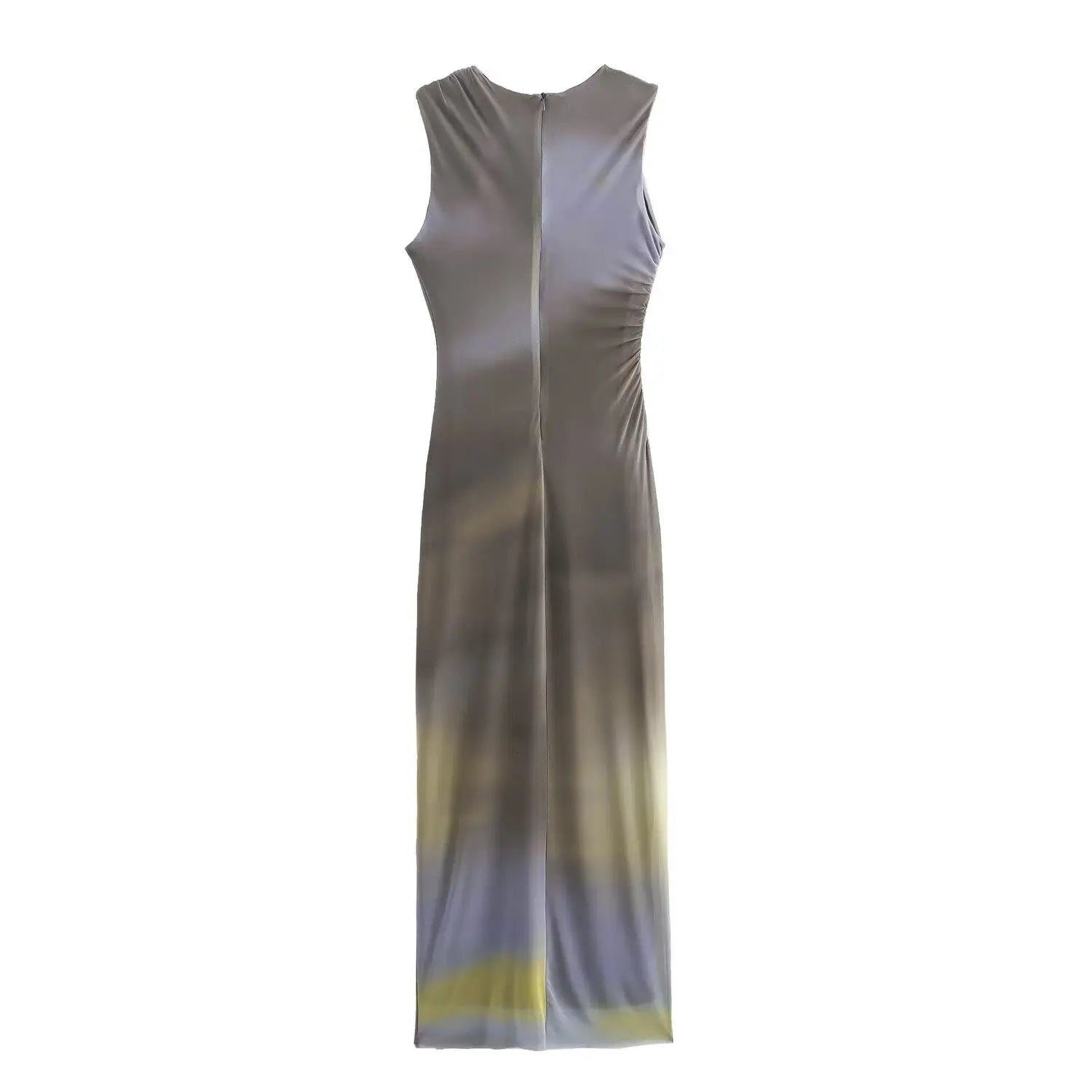BSAY Women Fashion Summer New White Pleated Back Zip Sleeveless Crewneck Vest Long Dress Chic Female Elegant Evening