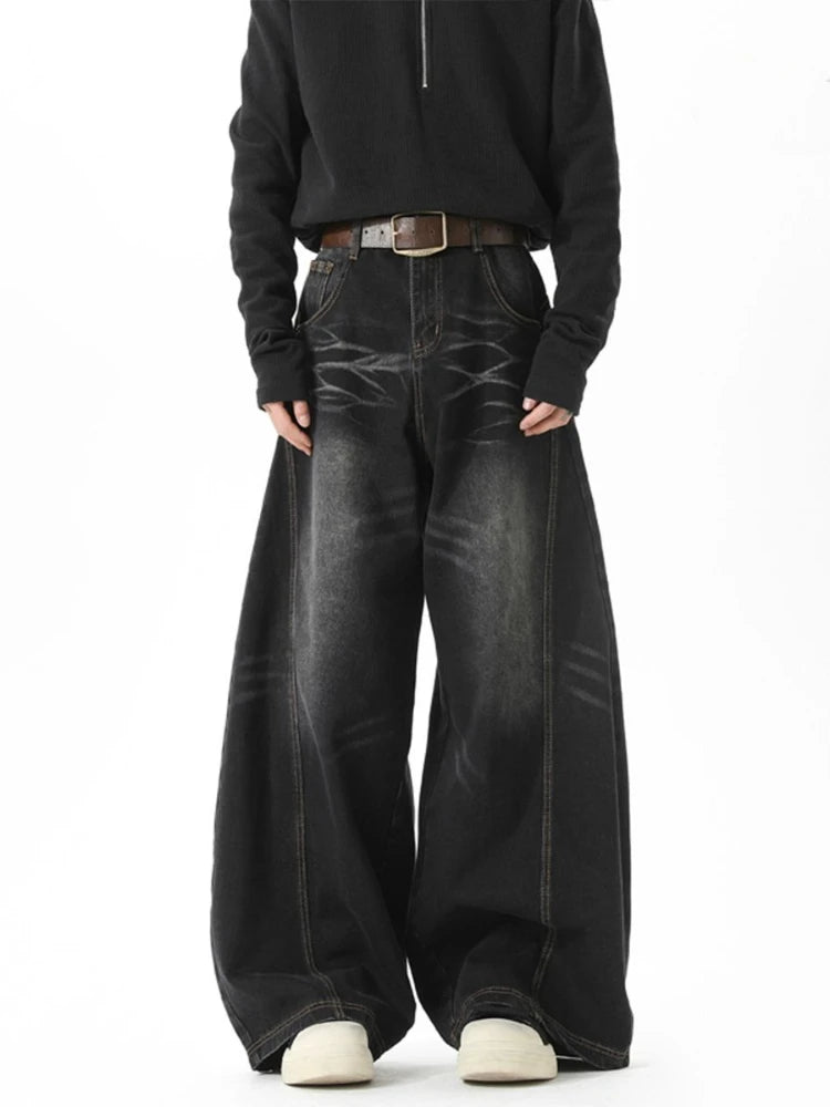 2026 Korean Style Fashion American Vintage Denim Pants Women High Waist Irregular Jeans Trouser Loose Wide Leg Trousers Retro