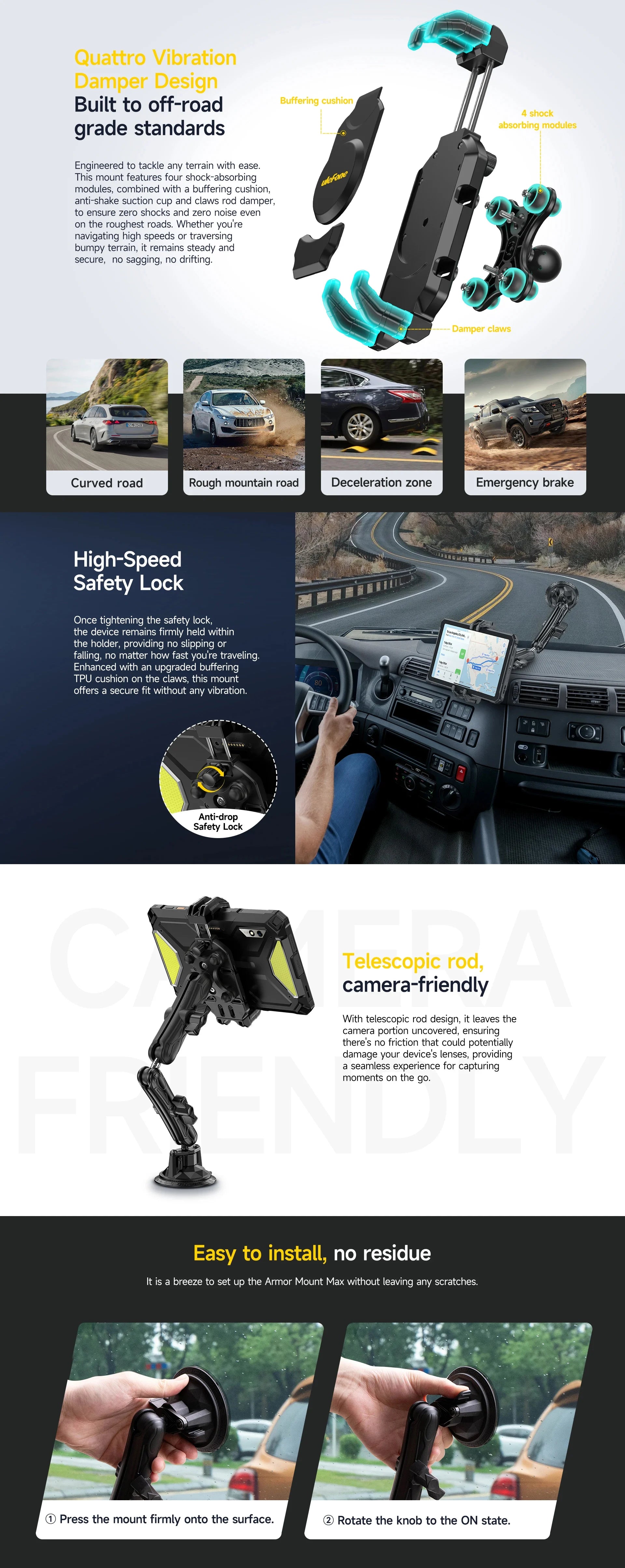 Ulefone UAN02 Armor Mount Max Car Phone Tablet Holder/For Armor Pad 3 Pro/Armor Pad Pro/Armor Pad 4 Ultra