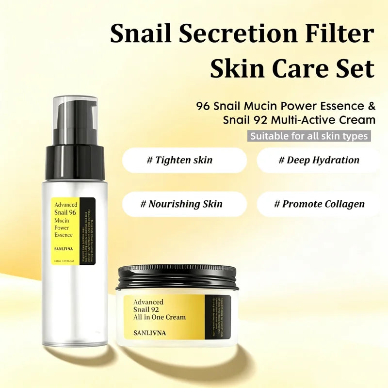 2Pcs Facial Skincare Set,96 Snail Mucin Power Essence & Multi-Active Cream,Face Moisturizer Anti-aging Serum for Dull Skin