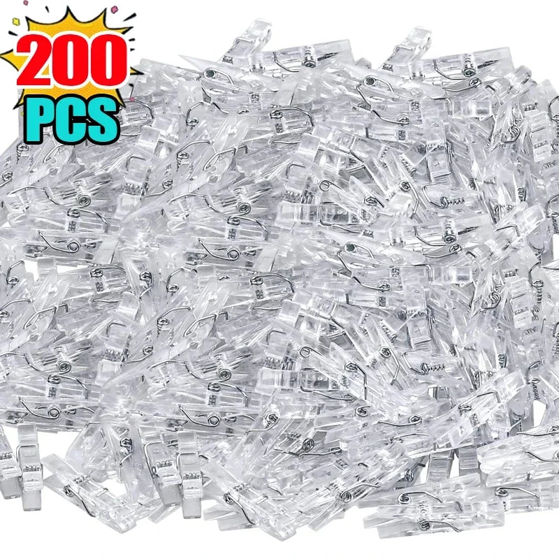 200/50PCS Mini Photo Clips Transparent Spring Clips Plastic Towel Clamps Clothespin DIY Ornaments Photo Wall Home Decor Supplies