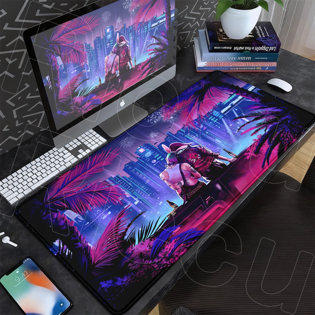 Black Gaming Mousepad XXL Rubber Non-slip Office Deskmat Anime Girl Playmat C-Cyberpunks Style Lock Edge PC Keyboard Accessories