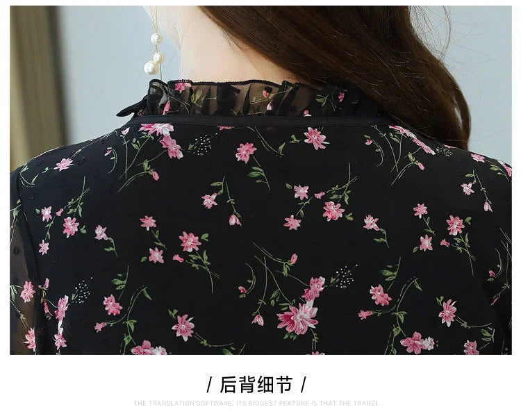 Woman Dress Summer Autumn New Long Sleeve Small Floral Chiffon Dress Dress Vestido De Mujer