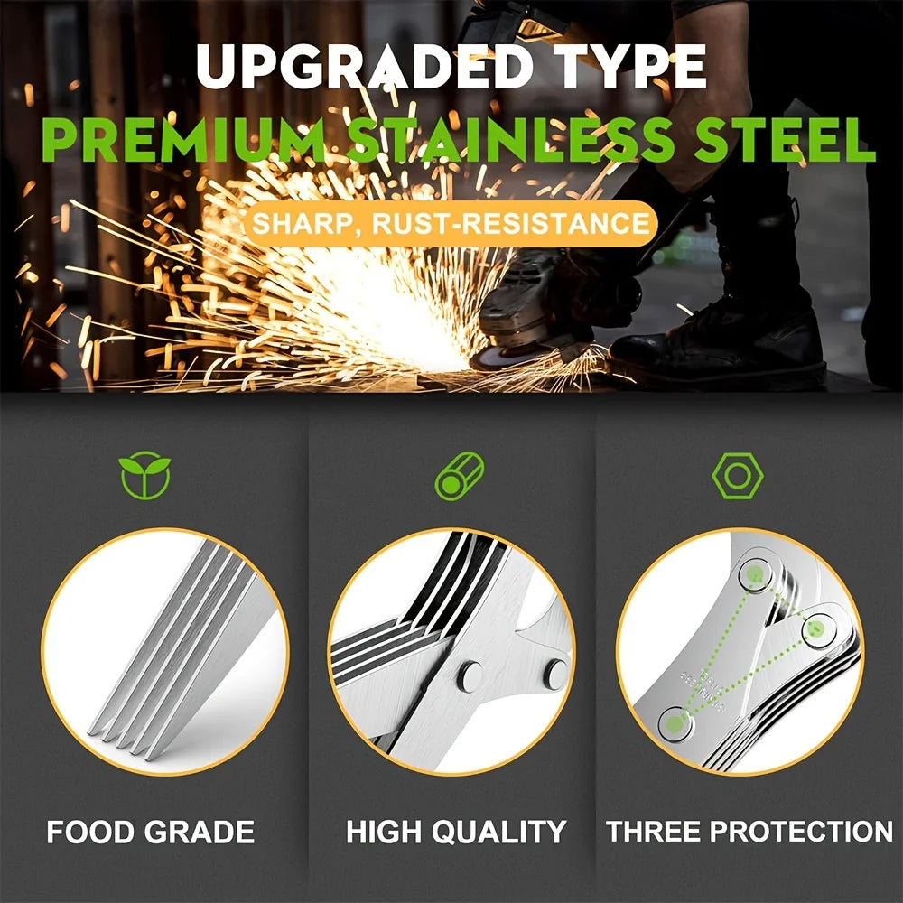 1/2pcs 5-layer Scallion Scissors Stainless Steel Multifunctional Shredded Paper Cutter Vegetable Onion Shears Kitchen Gadgets