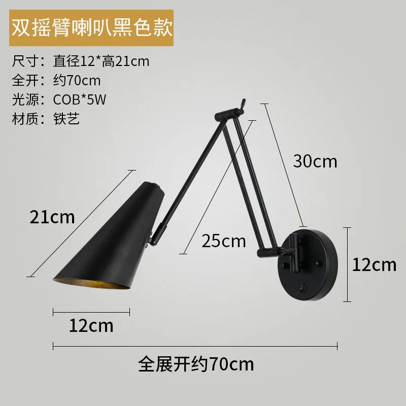 Modern Bedroom LED Wall Light Touch Sensor Switch White Black Gold Long Pole Arm Folding Bed Head Wall Reading Wall Light