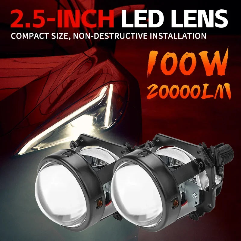 2.5 Inch 100W Bi-Led Projector Lens Led Light For H4 H7 9005 9006 Car Headlight Bulbs High Low Beam 6000K Diodes Turbo H7 Tuning