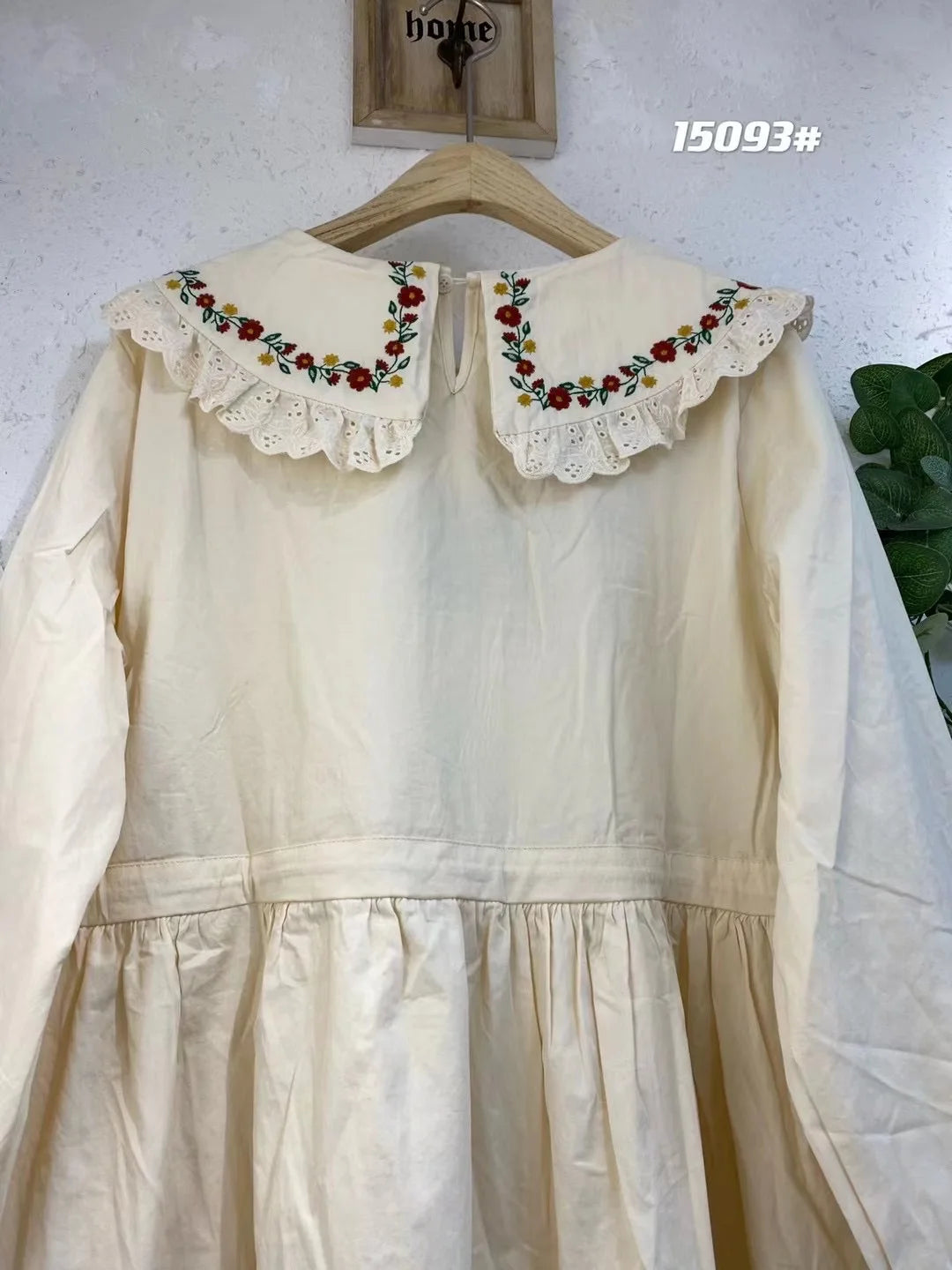 Mori Girl Floral Embroidery Cotton Linen Dress for Women, Autumn Lace, Peter Pan Collar, Kawaii Dress, Casual Long Sleeve Sundre