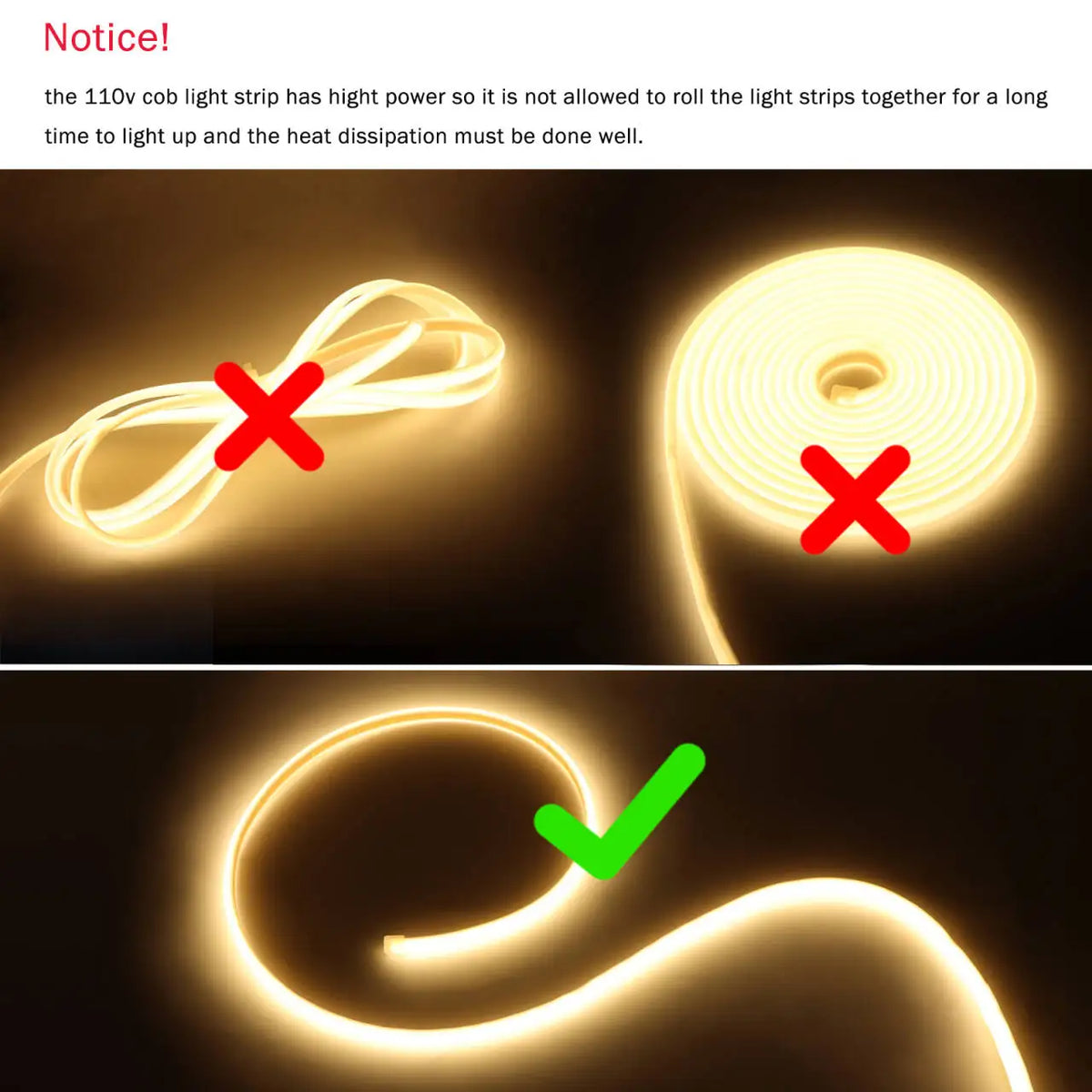 Super Bright 220V 110V COB LED Strip Light 288LEDs/m Flexible Kitchen Lamp RA90 Waterproof LED Tape With EU US Power Plug 1M-35M