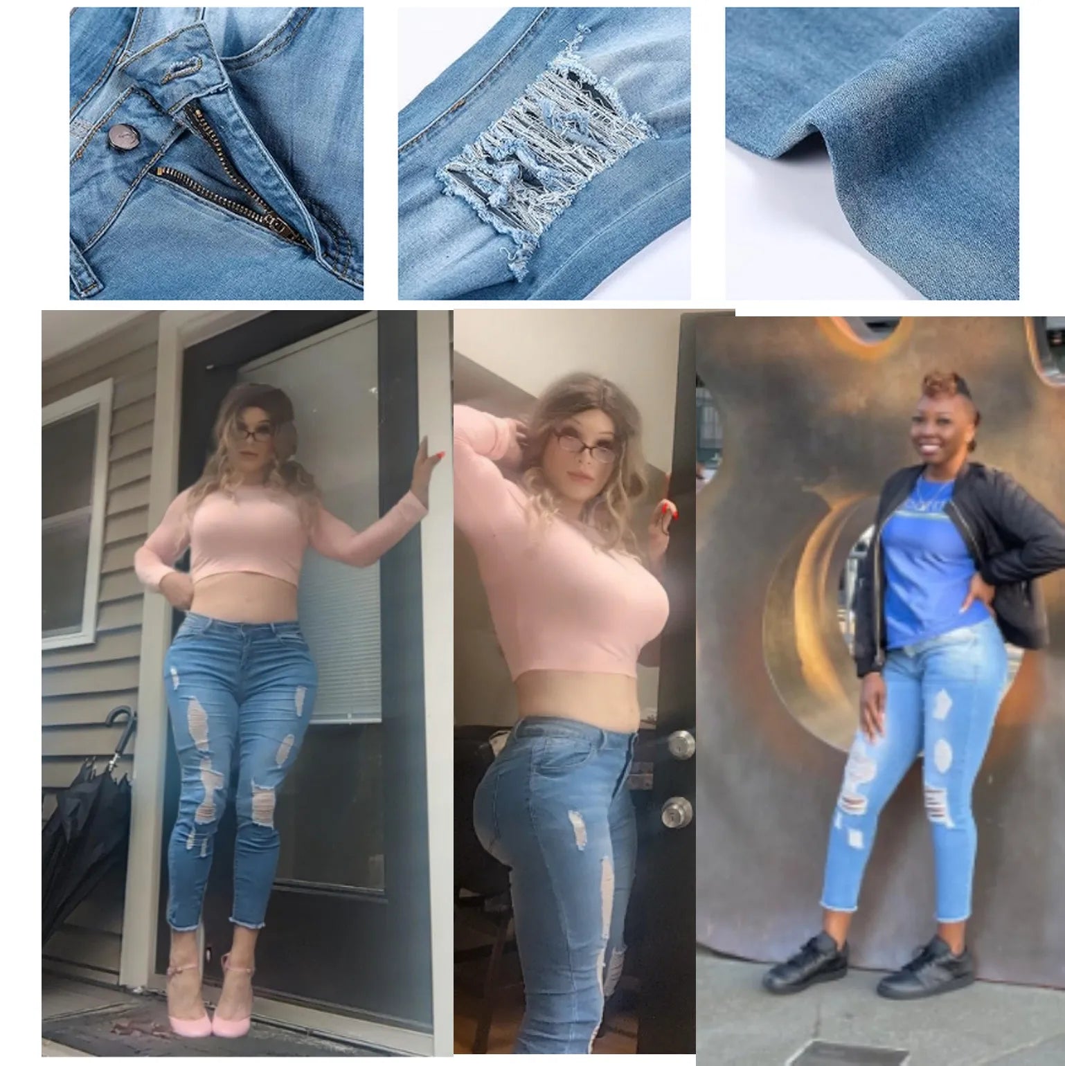 Womens Capri Jeans Cropped Skinny Ripped Jeans Pants Stretch Distressed Destroyed Denim Pants Ankle