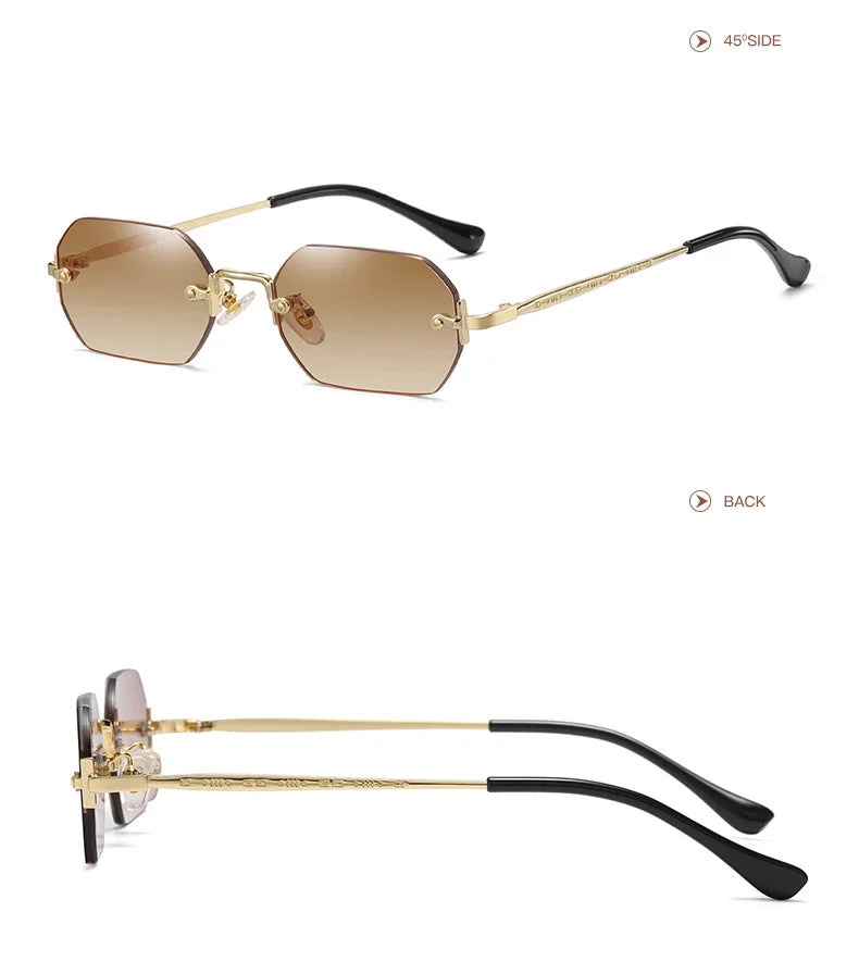 Vintage Rimless Polygon Sunglasses Women Men Luxury Brand Designer Popular Travel Small Frame Sun Glasses Ladies