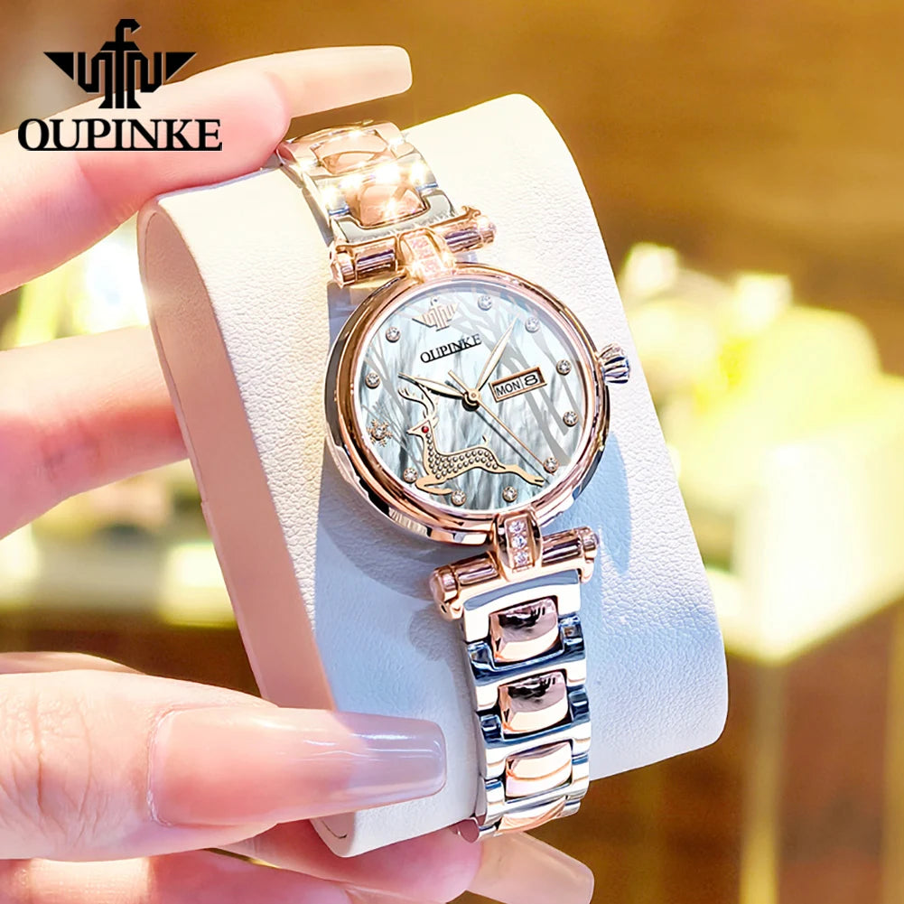 OUPINKE 3180 Women Mechanical Watch Rose Gold Luxury Elegant Diamond Watch Brand Original Dress Bracelet Women Watch Gift Box