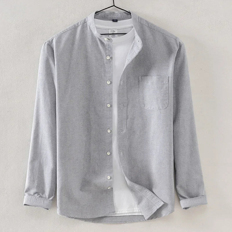 2027 Cotton Stand-up Neck Oxford Spinning Anti-wrinkle Casual  Spring  Autumn New Men's Shirt Jackets  Long Sleeve Shirt Men's