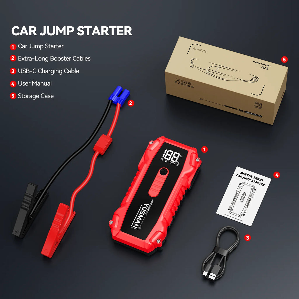 4000A Peak Current, 21800mAh Jump Starter – Supports 12V Vehicle Starting, Portable Power Bank, and Flashlight